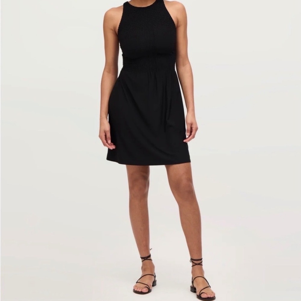 NWT Hill House Home The Lilou Nap Dress Black Smocked Mini Jersey - Medium